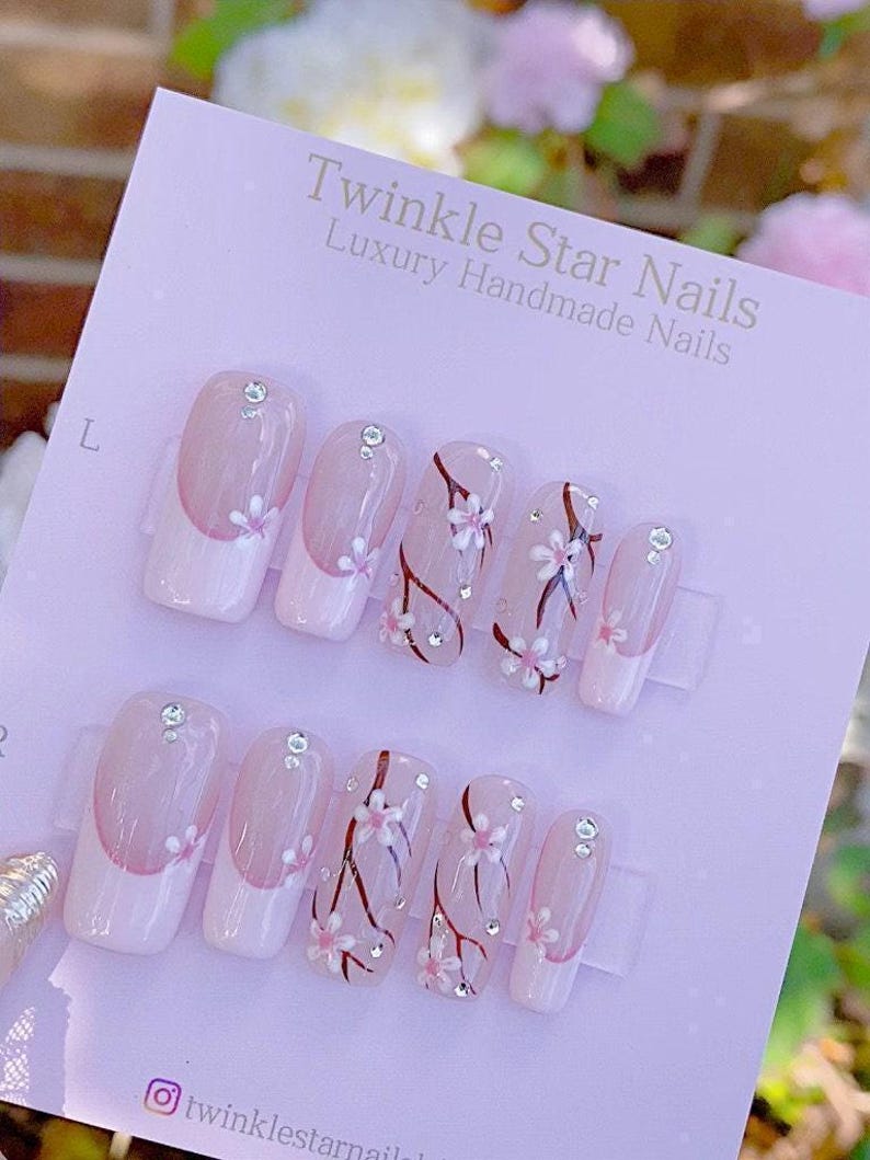 Sakura Cherry Blossom / Durable Nails / Premium Nails / Gel Nails / Glue On The Nails / Salon Quality Nails image 6