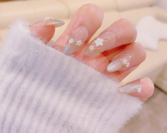 NEW NEW! | Cat Eye Gorgeous Flower Press On Nails | Beautiful Nails | Cat Eye Nails | Gel Nails | rmz437