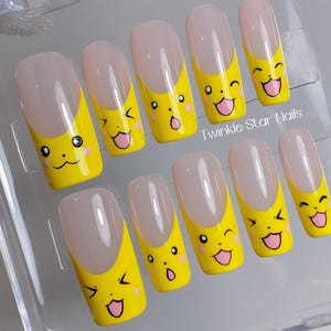Kawaii Pikachu Inspired Press On Nails /Reusable Nails / Durable Gel Nails / Summer Nails / Fully Hand painted Nails / Salon Quality Nails
