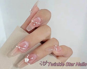 Blush Pink Princess Heart Press On Nails | Beautiful Nails | Cute Nails | Glue On Nails | yyz1205