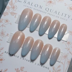 Milk Tea Blue | Reusable Press Ons | Handmade Fake Nails | Acrylic Faux Nails | Salon Quality Nails image 5