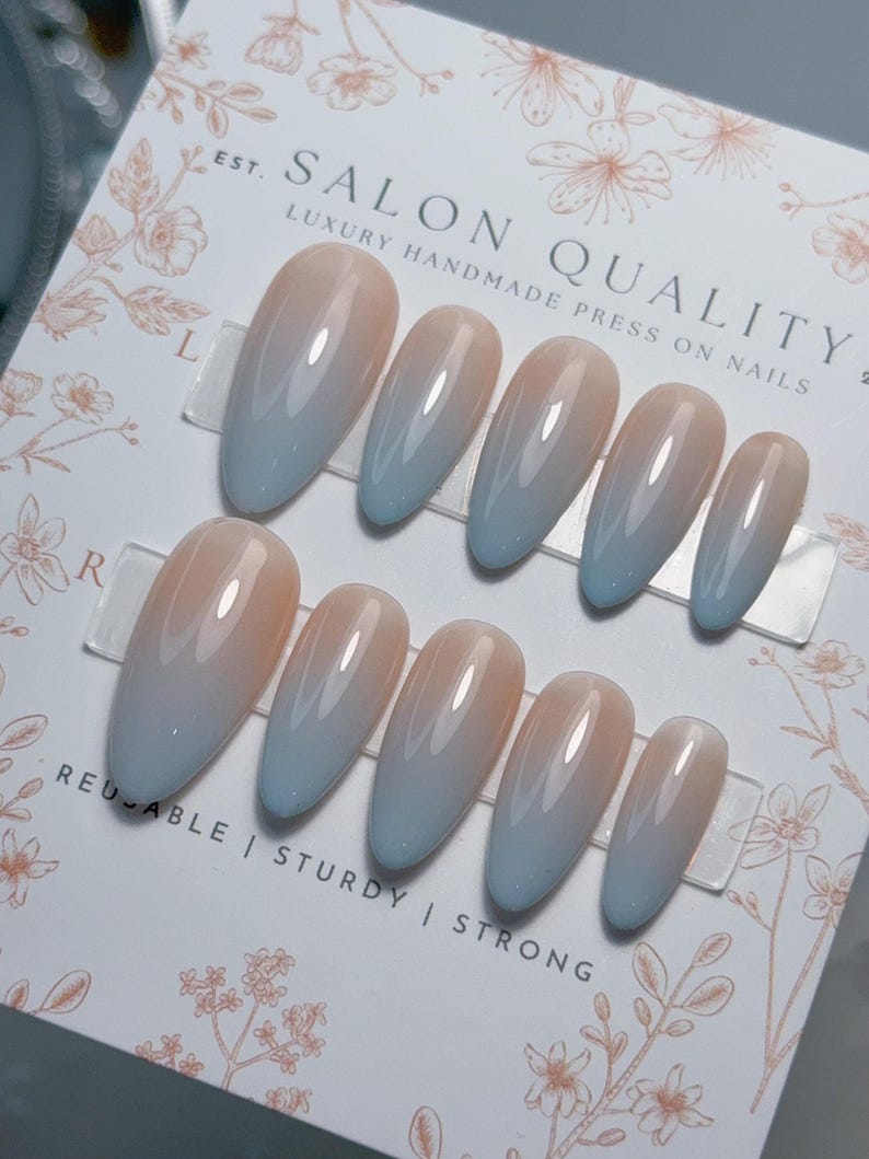 Milk Tea Blue | Reusable Press Ons | Handmade Fake Nails | Acrylic Faux Nails | Salon Quality Nails image 5