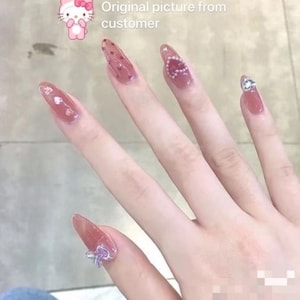 NEW NEW! | Short Premium Pearl Heart Ribbon Press On Nails | Aurora Nails | Cute Nails | Short Nails | Handmade Pressons | lmz150