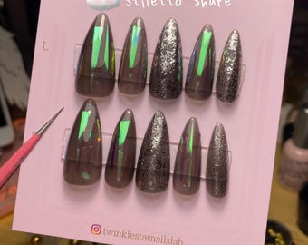 Reusable Glass Mirror Press On Nails | Hidden Gem Nail Shop |Acrylic Nails | False Nails | Glue On Nails |Handmade Press On Nails |Gel Nails