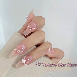 Blush Pink Princess Heart Press On Nails | Beautiful Nails | Cute Nails | Glue On Nails | yyz1205