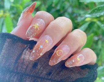 Reusable Beautiful Little Star Press On Nails | Premium Nails | False Nails | Glue On Nails | Handmade Press On Nails | Gel Nails