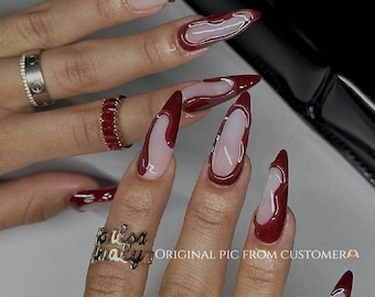 Custom Design No.57 Press On Nails | Burgundy Nails | Pretty Nails | Premium Nails | Salon Quality Nails | xmm1280