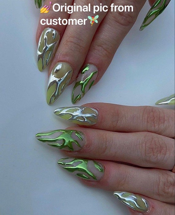 Custom Design No.23 Press on Nails Cool Nails Chrome Press on