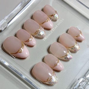 Elegant Natural Seashell Tips | Acrylic Nails, Reusable Fake Nails, Custom Nails, Handmade Nails, Flower Nails， XM530 image 5