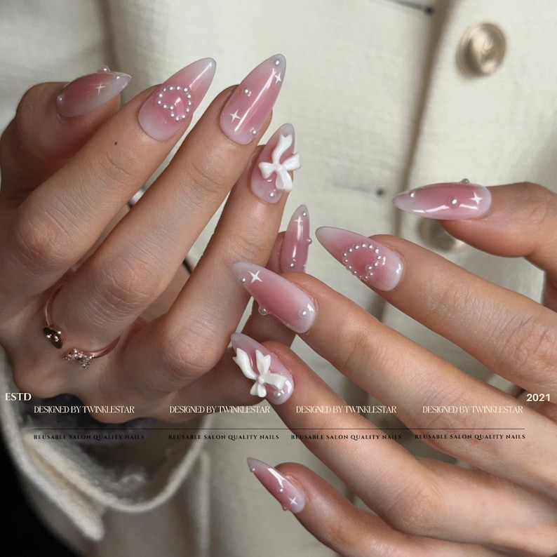 Blushed Pink Princess Press On Nails | Inspo Nails | Premium Nails | Pink Nails | Handmade Nails | Gift Shop | Beautifully Handmade Nails image 6