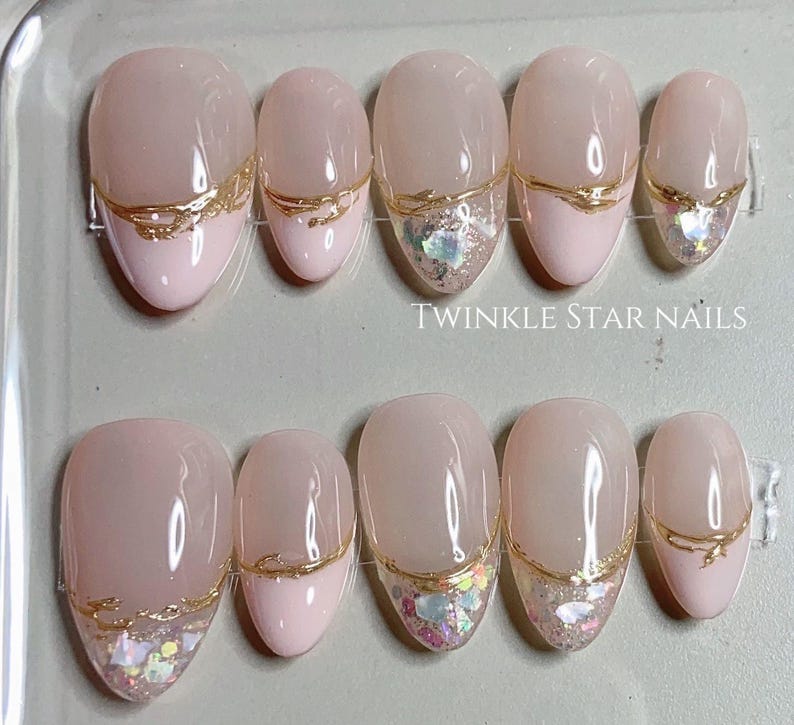 Elegant Natural Seashell Tips | Acrylic Nails, Reusable Fake Nails, Custom Nails, Handmade Nails, Flower Nails， XM530 image 3