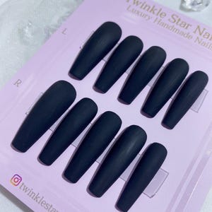 Reusable Matte Black Press On Nails | Hidden Gem Nail Shop | Acrylic Nails |False Nails | Glue On Nails | Handmade Press-ons | lmz116 image 4