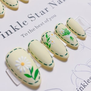 Spring Daisy Matte Press On Nails | Premium Nails | False Nails | Gel Nails | Beautifully Handmade Nails | xlm2777