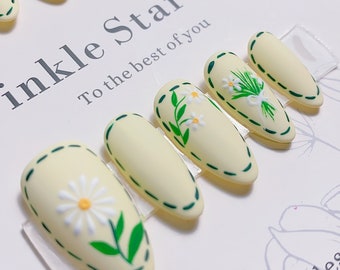 Spring Daisy Matte Press On Nails | Premium Nails | False Nails | Gel Nails | Beautifully Handmade Nails | xlm2777