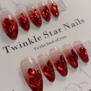 Deep Red Glitter Rhinestones Press On Nails | Christmas Nails | Party Nails | Gel Nails | Glitter Nails | Salon Quality Nails | imz2537