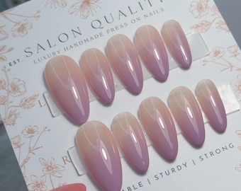 Pink Lavender Fade | Reusable Press Ons | Handmade Ombre Fake Nails | Acrylic Faux Nails | Salon Quality Nails | LMZ196