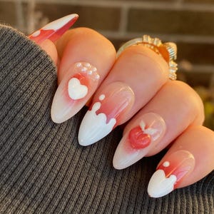 Peach Milk / Cute Nails / Reusable Nails / Almond Nails / Glue On The Nails / Handmade Nails
