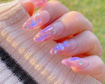 Dazzling Purple Cat Eye Rhinestones Press On Nails | Shiny Nails | Pretty Nails | Gel Nails | High Quality Nails | lmz1266