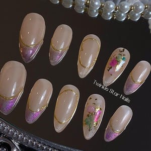 Classic Purple Shiny French Tips  /Reusable Nails / Gel Nails / Summer Nails / Glue On The Nails / Salon Quality Nails