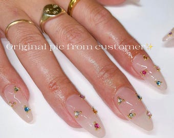 Custom Design No.126 Press On Nails | DIY My Nails | Welcome Any Designs! | Colourful Diamond Nails | Jelly Color | rmz1668