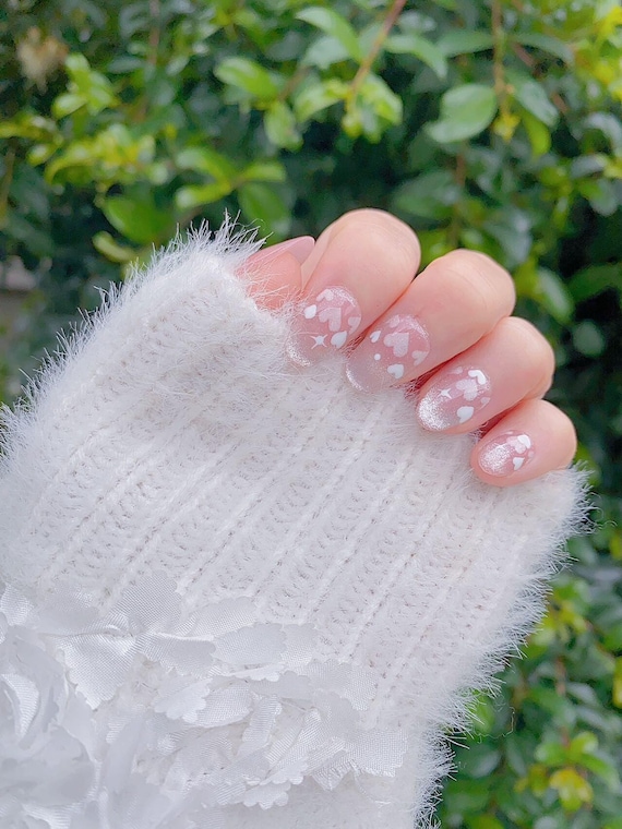 NEW NEW! | Reflective Cat Eye Little Heart Press On Nails | Short Nails | Gel Nails | Heart Nails | Cat Eye Nails | lmz142