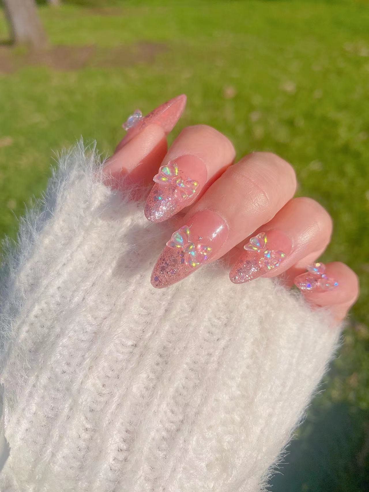 Pink Sparkle Glitter Wrap-Around Nails 2025