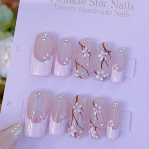 Sakura Cherry Blossom / Durable Nails / Premium Nails / Gel Nails / Glue On The Nails / Salon Quality Nails image 4