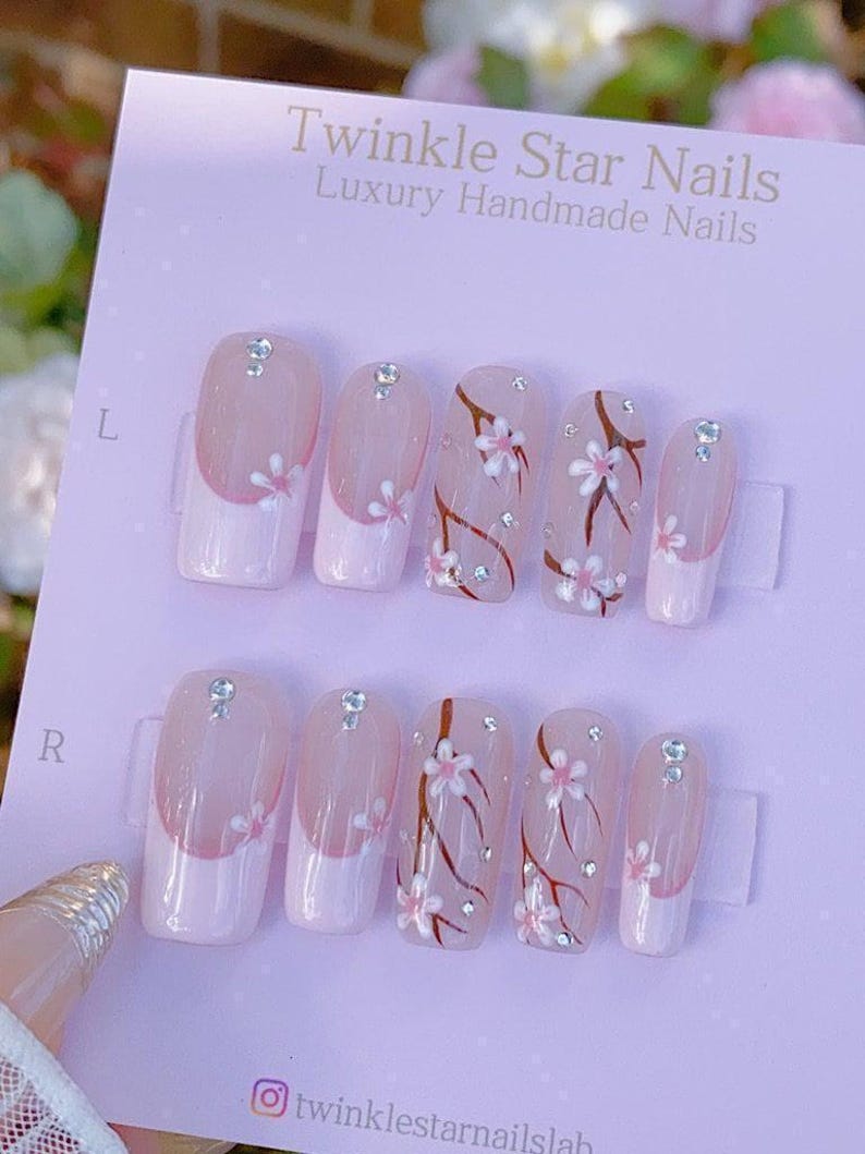 Sakura Cherry Blossom / Durable Nails / Premium Nails / Gel Nails / Glue On The Nails / Salon Quality Nails image 4