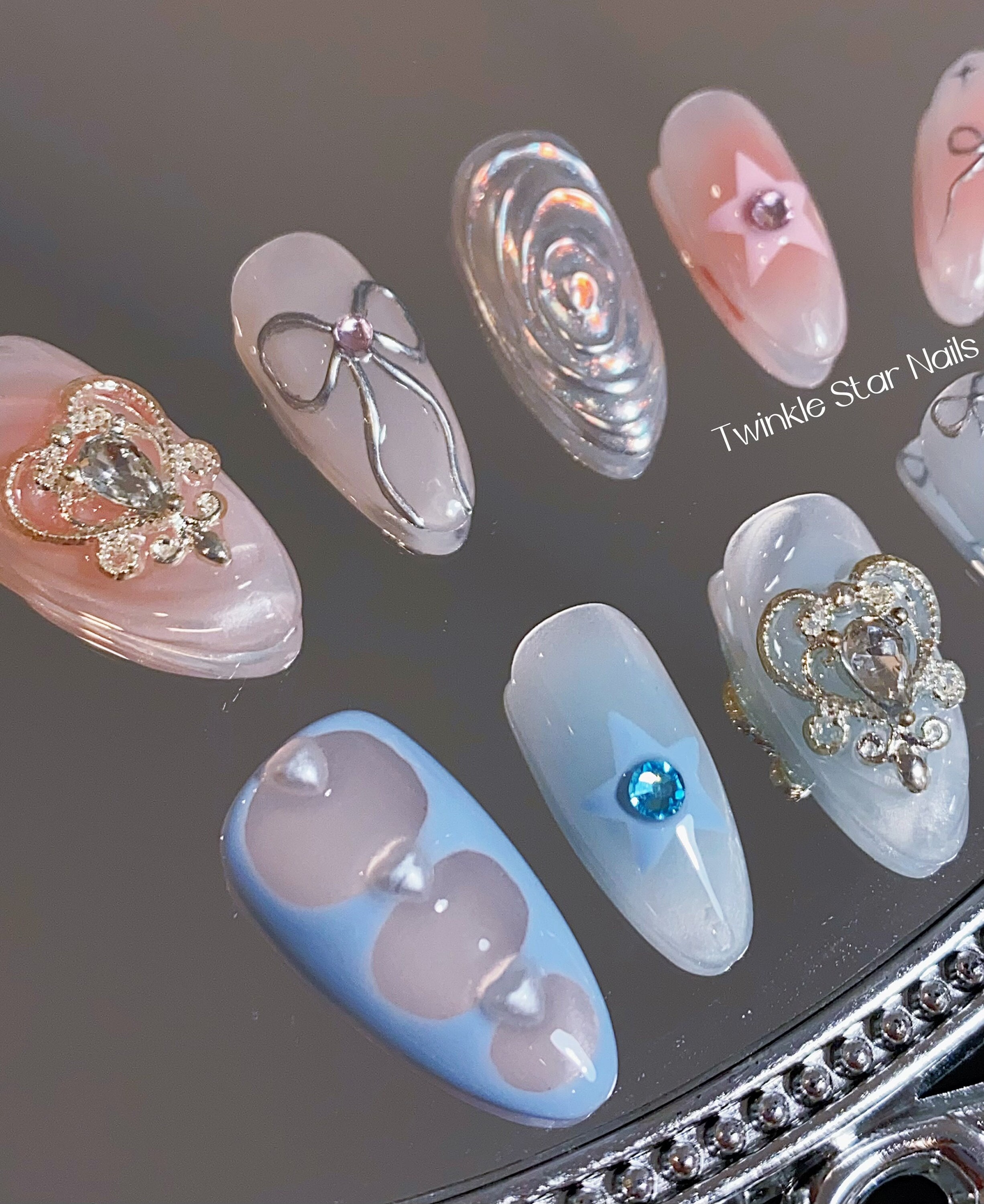 Coquette Pearl Bow Press on Nails/soft Girl Pink/bedazzled Fancy Nails/princess  Nails/elegant Nails/y2k Nails/fake Nails 