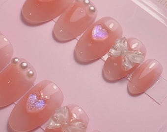 マイメロディ キッズ用 プレスオンネイル パステルピンク ハート