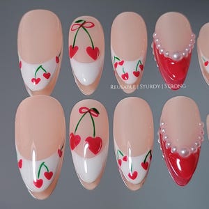 Sweet Cherry Kiss | Durable Handmade Nails | Summer Nails | Elegant Nails | Rich and Glossy Gel Finish |xh523 Bild 4