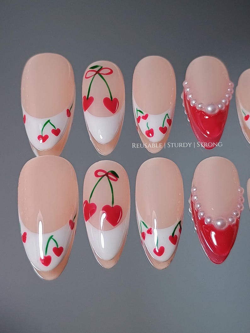 Sweet Cherry Kiss | Durable Handmade Nails | Summer Nails | Elegant Nails | Rich and Glossy Gel Finish |xh523 Bild 4