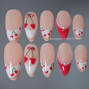 Sweet Cherry Kiss | Durable Handmade Nails | Summer Nails | Elegant Nails | Rich and Glossy Gel Finish |xh523 Bild 2