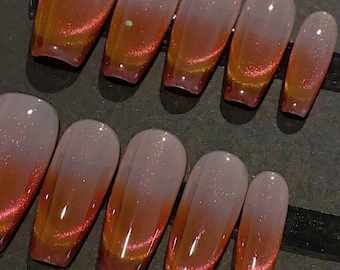 Glazed Double French Cat Eye Press On Nails | Unique Nail Design | Cool Nails | Shiny Nails | Reusable Nails | xtz1318