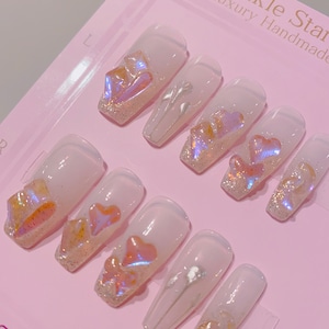 Silver Chrome With Sparkling Light Purple Rhinestone Press On Nails | Gel Nails | Shiny Nails | Unique Nails | Handmade With Love | imz2635