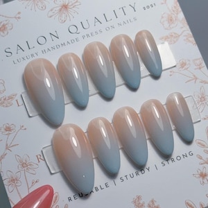 Milk Tea Blue | Reusable Press Ons | Handmade Fake Nails | Acrylic Faux Nails | Salon Quality Nails image 1