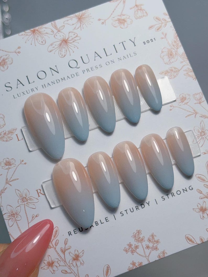 Milk Tea Blue | Reusable Press Ons | Handmade Fake Nails | Acrylic Faux Nails | Salon Quality Nails image 1