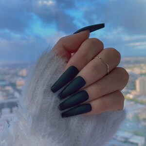 Reusable Matte Black Press On Nails | Hidden Gem Nail Shop | Acrylic Nails |False Nails | Glue On Nails | Handmade Press-ons | lmz116 image 3