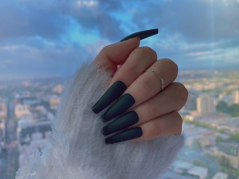 Reusable Matte Black Press On Nails | Hidden Gem Nail Shop | Acrylic Nails |False Nails | Glue On Nails | Handmade Press-ons | lmz116 image 3
