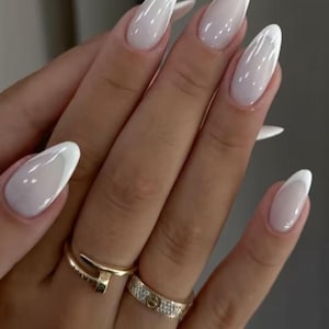 Premium Milky Jelly White French Tip, pure white french nails, natural nail art, clean girl false nails, gift for her, XH849