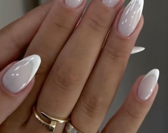 Premium Milky Jelly White French Tip, pure white french nails, natural nail art, clean girl false nails, gift for her, XH849