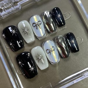 Icy Celestial Cosmic Dreams | Reusable Sturdy Strong Gel Fake Acrylic Nails | Short Long Press On Nails | Salon Quality Nails| image 1