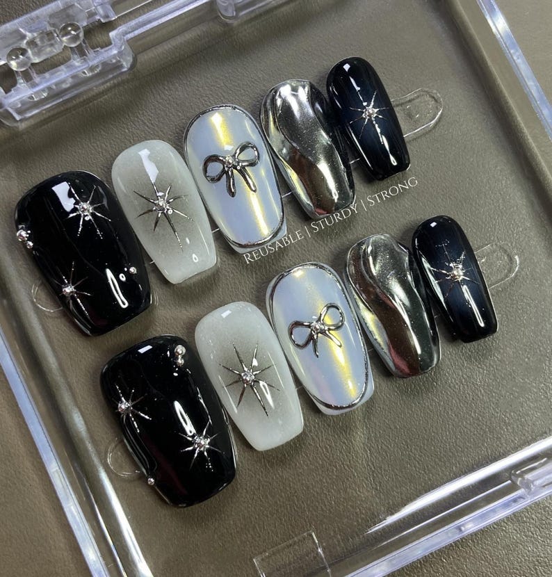 Icy Celestial Cosmic Dreams | Reusable Sturdy Strong Gel Fake Acrylic Nails | Short Long Press On Nails | Salon Quality Nails| image 1
