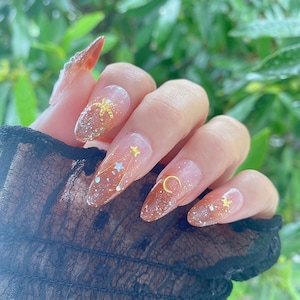 Reusable Beautiful Little Star Press On Nails | Premium Nails | False Nails | Glue On Nails | Handmade Press On Nails | Gel Nails