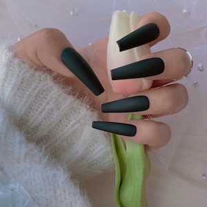 Reusable Matte Black Press On Nails | Hidden Gem Nail Shop | Acrylic Nails |False Nails | Glue On Nails | Handmade Press-ons | lmz116 image 1