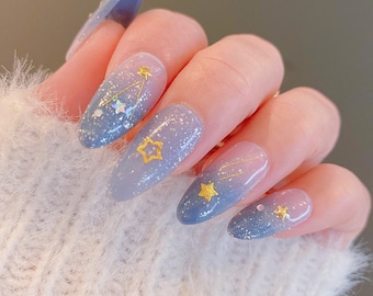 Highly Recommend | Reusable Blue Star Press On Nails | Hidden Gem Nail Shop | Glue On Nails | Handmade Press On Nails