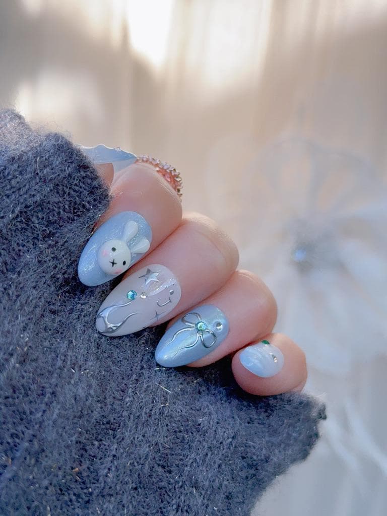 Coquette Miffy Inspired Press On Nails | Reusable Sturdy Strong Gel Fake Acrylic Nails | Short Long Press On Nails | Salon Quality Nails|