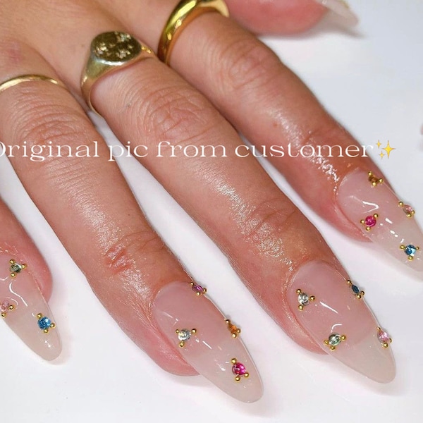 Custom Design No.26 Press On Nails | DIY My Nails | Welcome Any Designs! | Colourful Diamond Nails | Jelly Color | rmz1668