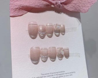 French Cat Eye Butterfly Press On Nails | Short Nails | Casual Nails | False Nails | Handmade Nails | lmz2799