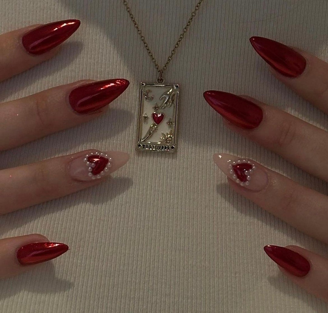 Red Chrome Heart Nails Bling Nails Handmade Press On Nails Casual Il 1080xN.5802334036 Fjcw